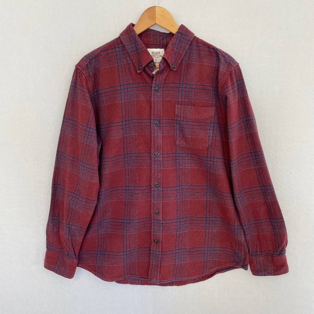 BLAKE SHELTON X LANDS’ END Men’s Large Burgundy & Blue Plaid Flannel Shirt